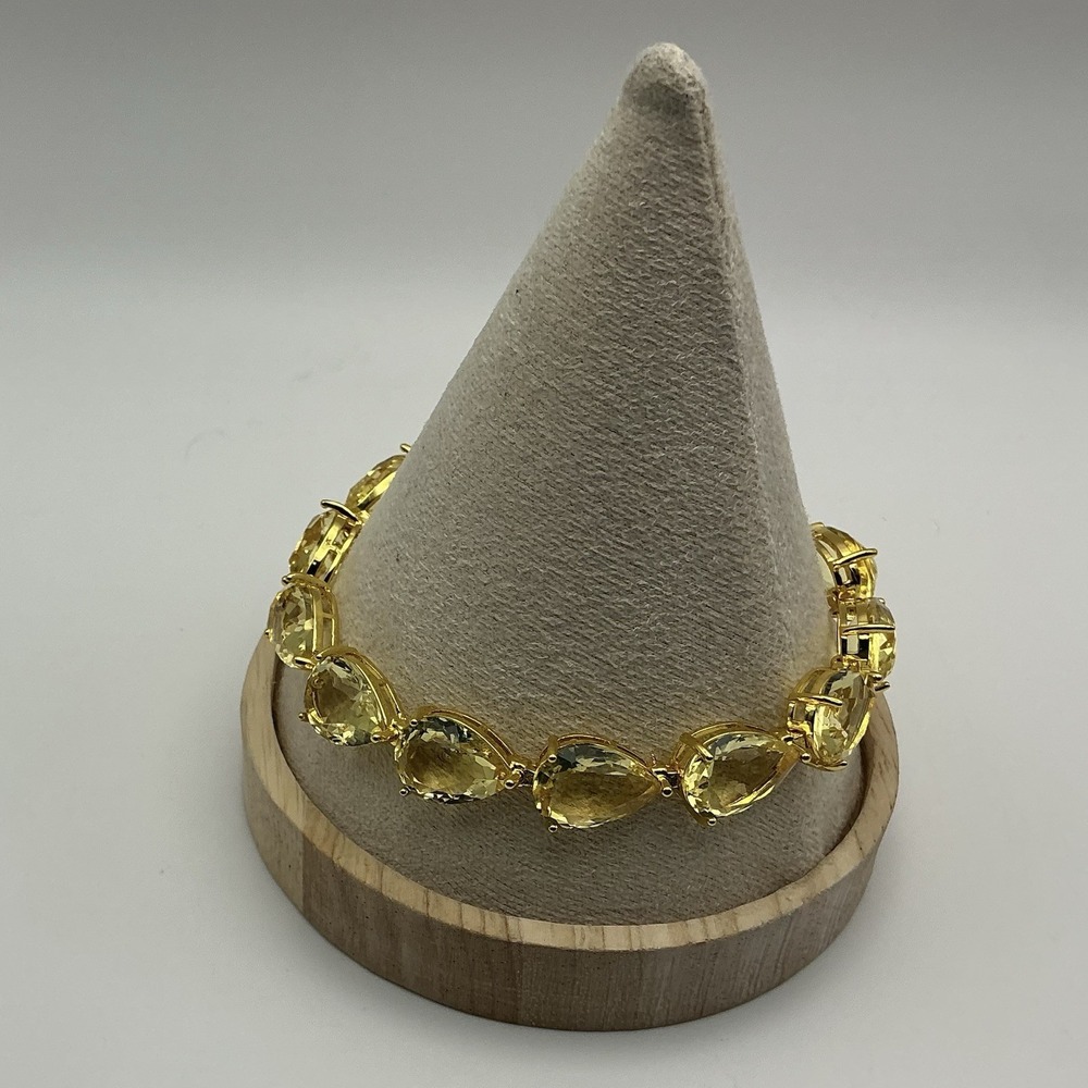 18K Gold Plated Yellow Teardrop Crystal Tennis Bracelet Waterproof Adjustable